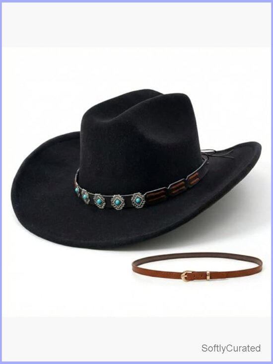 Shapable Wide Brim Felt Cowboy Hat with 2 Bands for Party/Festival
